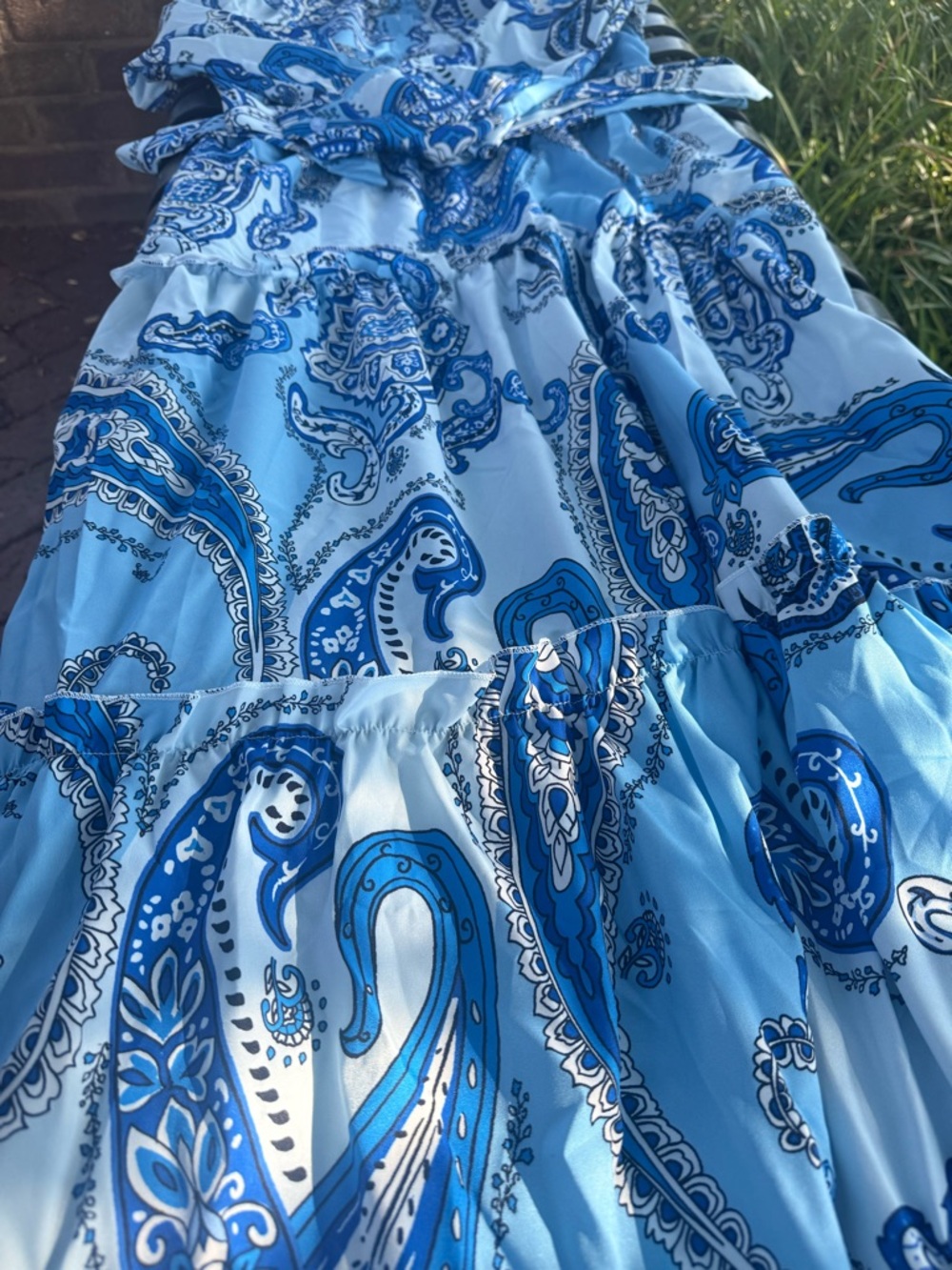 Blue Paisley Maxi Shirt Dress with Tie Waist - Picture 2 of 8